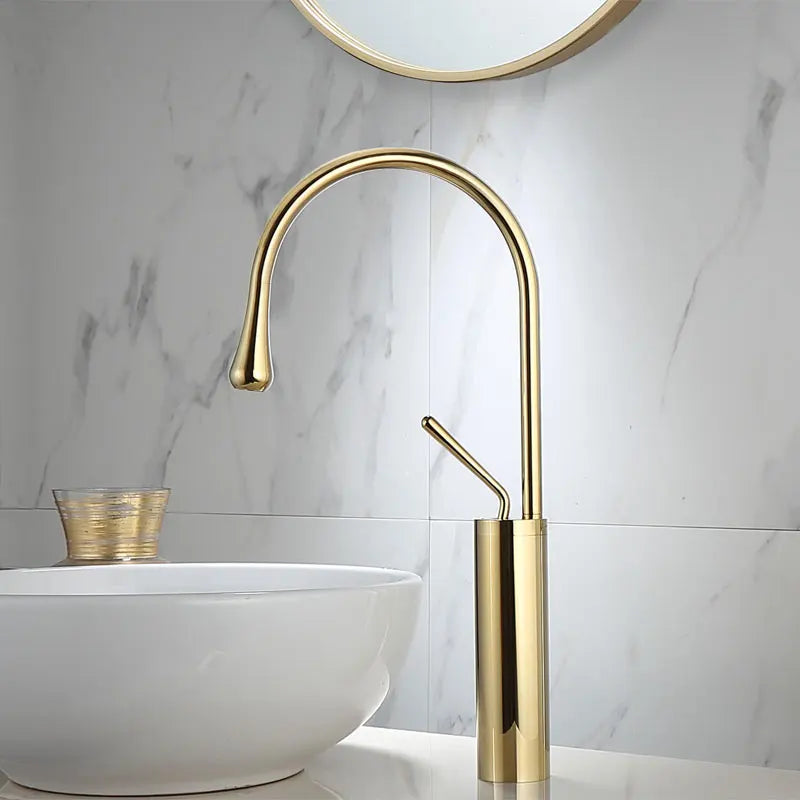 Decorbites™ Grifo de Lavabo Dorado y de Mármol: Asa Única Giratoria para Grifo de Agua del Fregadero