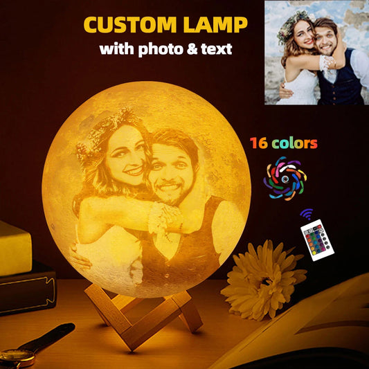 Personalized 3D Printing Moon Lamp Customized Photo Text Night Light USB Rechargeable Birthday Mother Day Lunar Christmas Gift