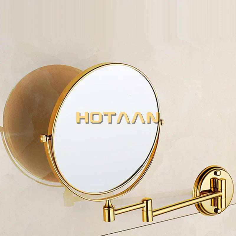 DecorBites™ Gold Brass Wall Mounted Double Cosmetic Mirror 8 Inch, 1:1 and 1:3 Magnification