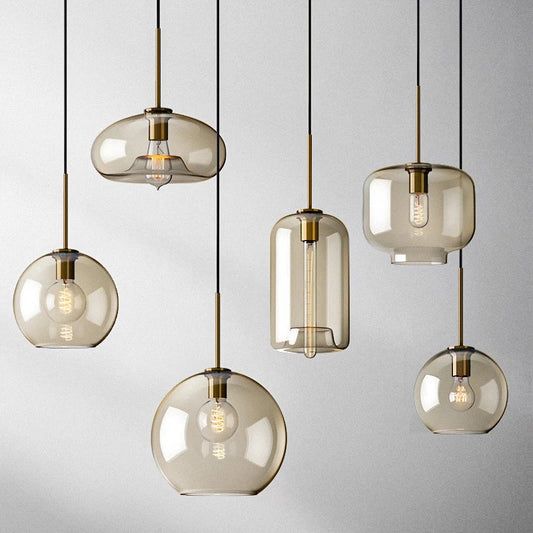 Nordic Glass Pendant Light With Iron Loft Frame