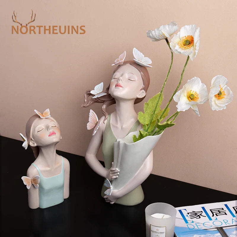 DecorBites™ Butterfly Girl Resin Sculpture Vase Modern Home Decor Statues