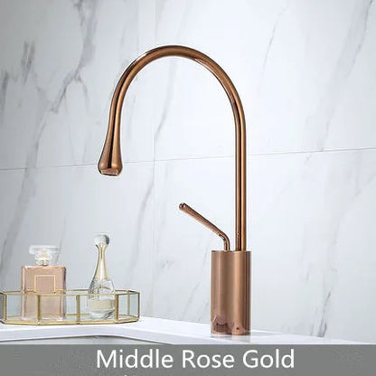 DecorBites™ Brushed Gold Brass & Marble Bathroom Sink Faucet