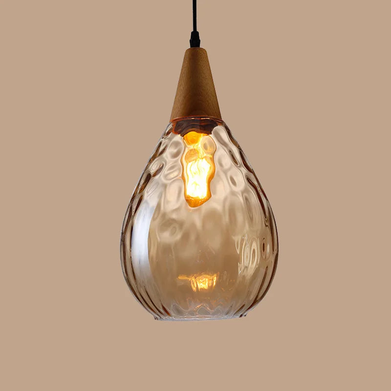 DecorBites™ Glass Wooden Pendant Lamp: Modern Creative Hanging Lighting for Living Room, Restaurant, Bar.