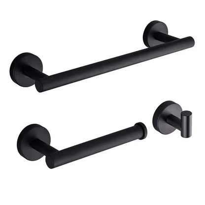 مجموعة حمام DecorBites™ المصنوعة من الفولاذ المقاوم للصدأ باللون الأسود: خطاف رداء، سكة مناشف، رف، حامل مناديل