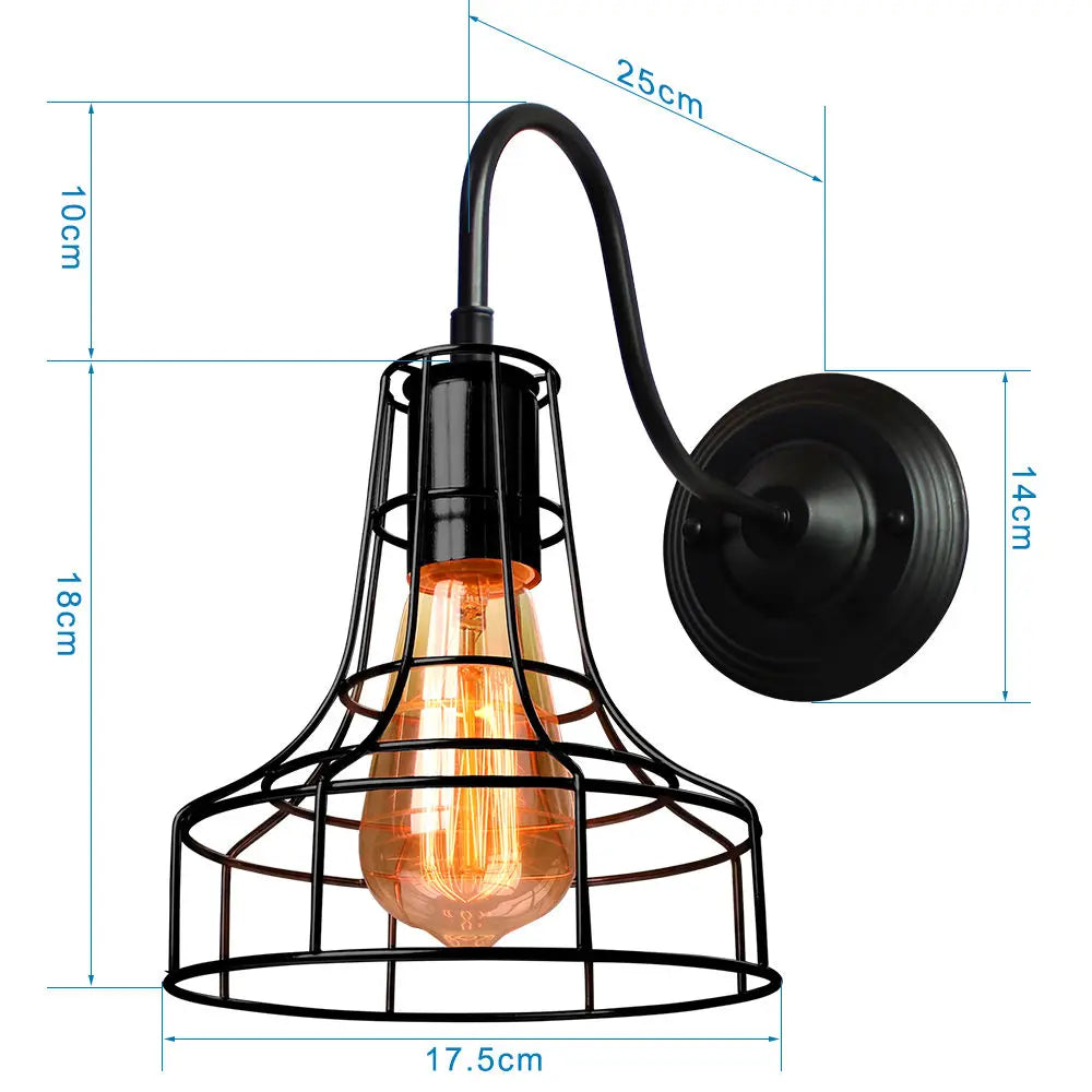 DecorBites™ Black Cage Guard Wall Sconce LED Lamp Indoor Retro Lighting Fixture