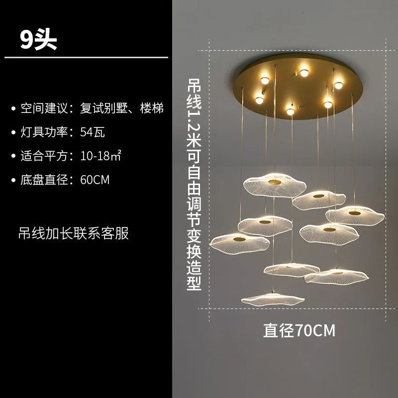 DecorBites™ Lotus Leaf Chandelier: Modern Luxury Acrylic LED Hanging Lamp for Villa, Hotel, Living Room