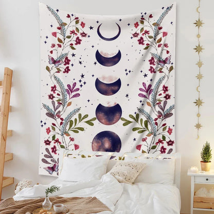 Psychedelic Moon & Starry Sky Tapestry by Decobites - Room & Dorm Decor Art