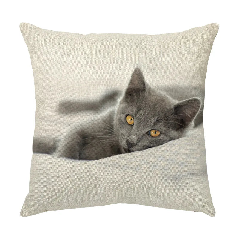 DecorBites™ Cute Cat Face Decorative Cushion Cover Soft Linen Pillow for Home Sofa