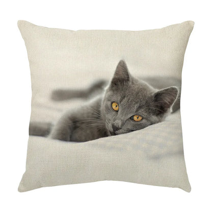 DecorBites™ Cute Cat Face Decorative Cushion Cover Soft Linen Pillow for Home Sofa