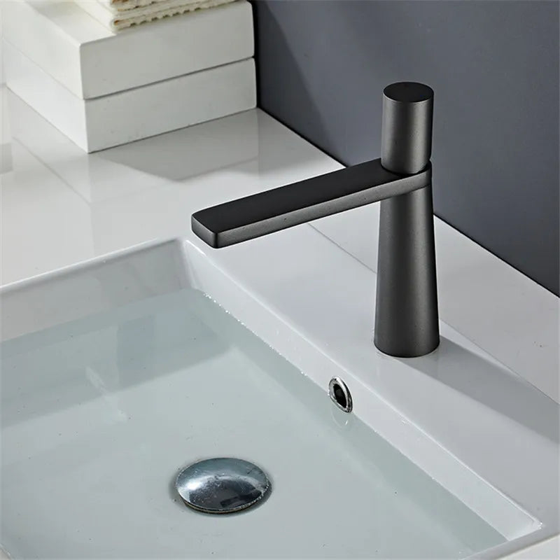 DecorBites™ Basin Faucet: Black/Grey Brass Bathroom Mixer Tap, Single Handle Hot Cold Lavatory
