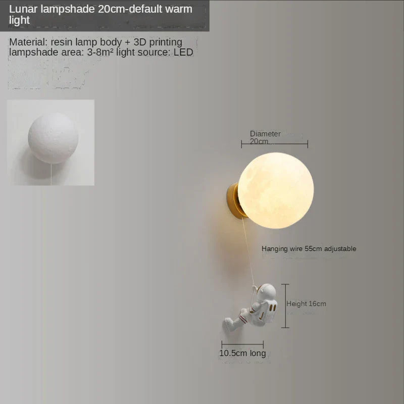 DecorBites™ Astronaut Moon Wall Lamp: Creative 3D Printing Light for Kids' Bedroom.