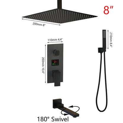 DecorBites™ Black Digital Shower Faucet, Matte Black Finish, Thermostatic Temperature Display