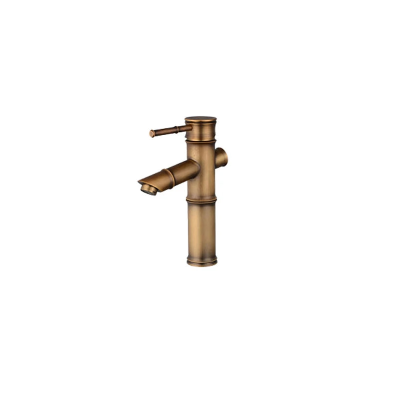 DecorBites™ Antique Brass Bamboo Basin Faucet Single Handle Hot Cold Water Tap