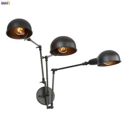 DecorBites™ Loft Antique Edison 3-Head Black Wall Sconce Swing Arm Light