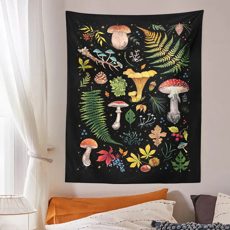 Decobites Mushroom Chart Botanical Wall Hanging for Bedroom & Living Room