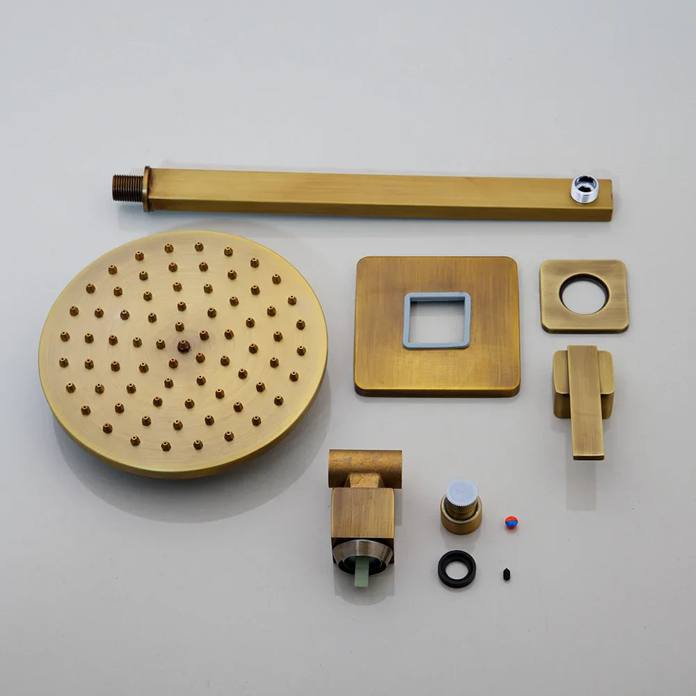 مجموعة صنبور دش مطري دائري من نحاس عتيق من DecorBites™ مثبت على الحائط مع مقبضين