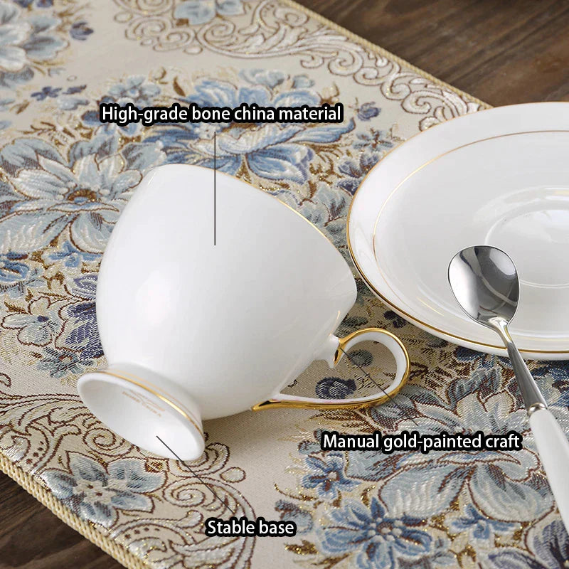 Juego de café DecorBites™ de porcelana fina, juego de té de porcelana blanca y oro, tetera de diseño avanzado