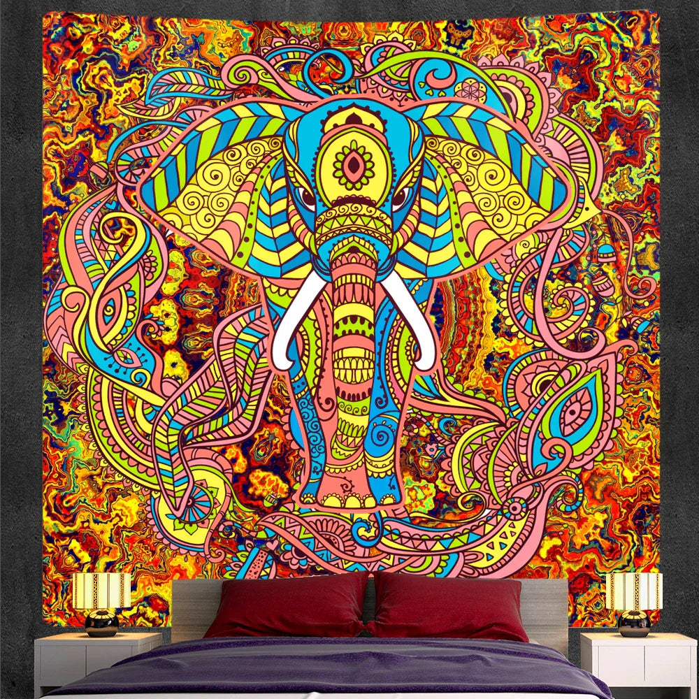 DecorBites™ Elephant God Mandala Tapestry: Bohemian Home Decor Hippie Style Large Tapestry