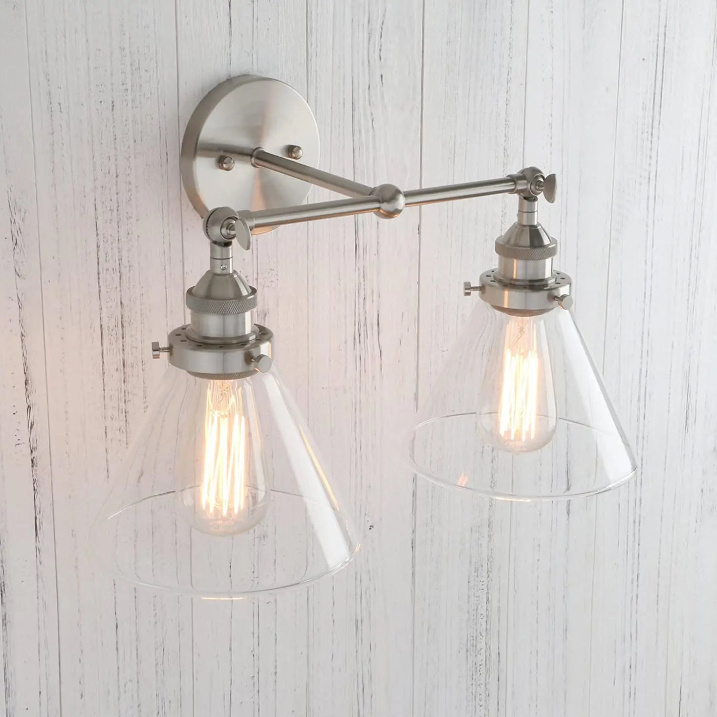 ديكوربايتس™ مصابيح حائط معدنية زجاجية قمعية برأسين