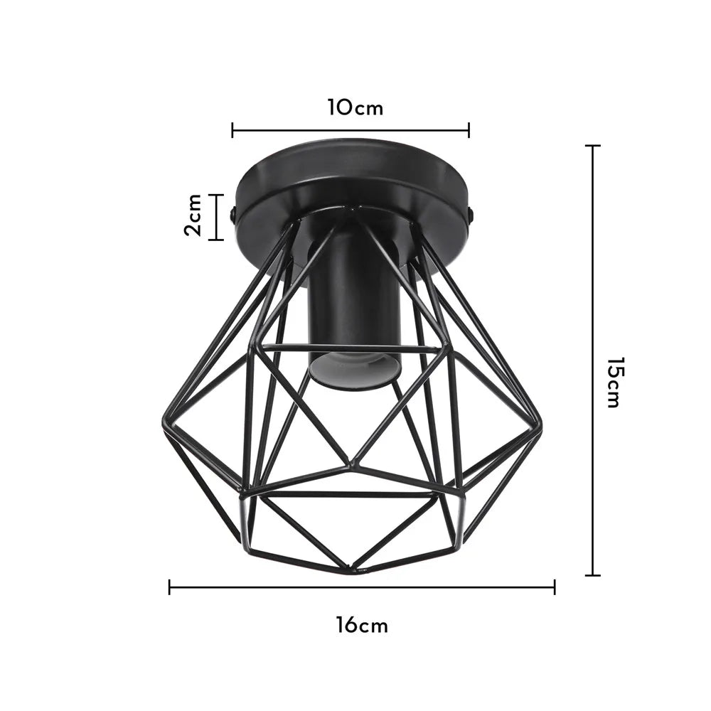 DecorBites™ Iron Frame Cage Ceiling Light Fixture Modern Retro Cafe Loft Aisle Lampshade