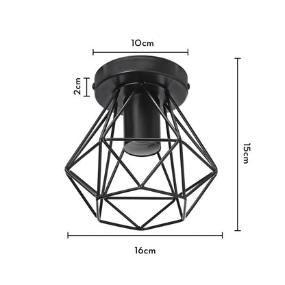 DecorBites™ Iron Frame Cage Ceiling Light Fixture Modern Retro Cafe Loft Aisle Lampshade