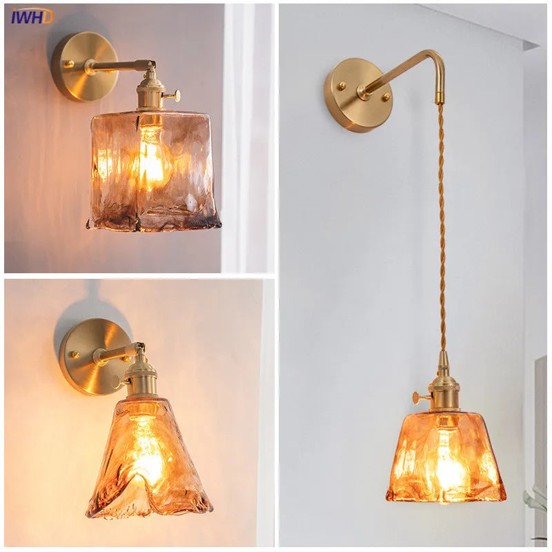 DecorBites™ Amber Glass Wall Lamp Switch, Modern Copper LED Light for Home, Bedroom, Living Room