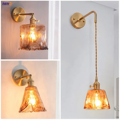 DecorBites™ Amber Glass Wall Lamp Switch, Modern Copper LED Light for Home, Bedroom, Living Room