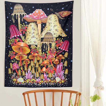 Decobites Psychedelic Mushroom Botanical Boho Wall Hanging Tapestries