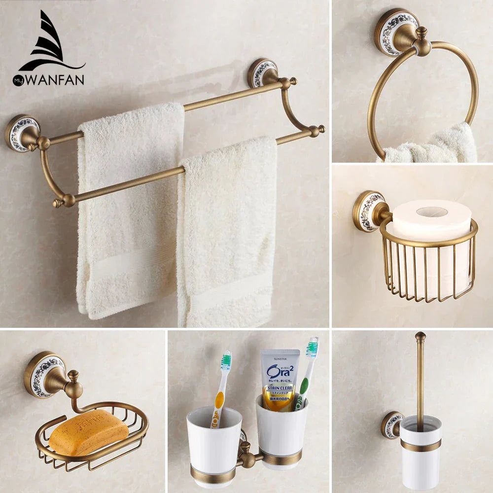 DecorBites™ Bath Hardware Set: Toilet Paper Holder, Towel Rack, Tissue Holder, Cup Holder, Robe Hook