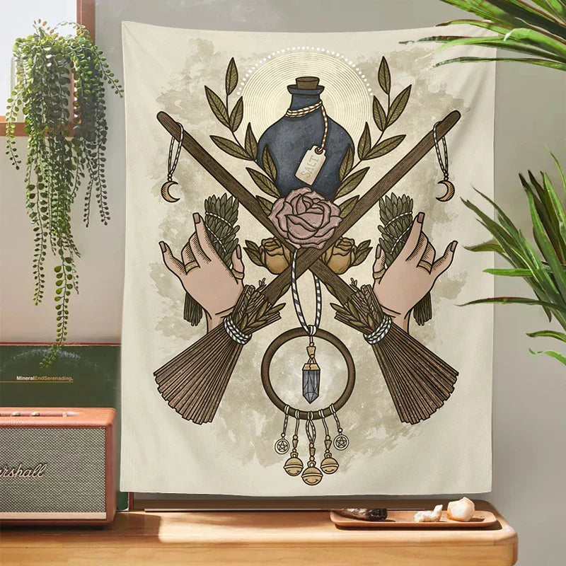 Decobites Baphomet Tarot Witchcraft Tapestry: Mysterious Occult Moon Wall Decor