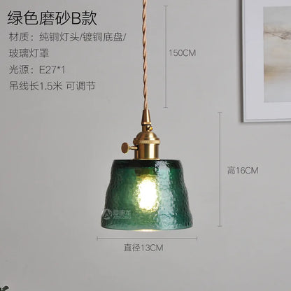DecorBites™ Green Glass LED Pendant Light - Japanese Style Nordic Copper Hanging Lamp