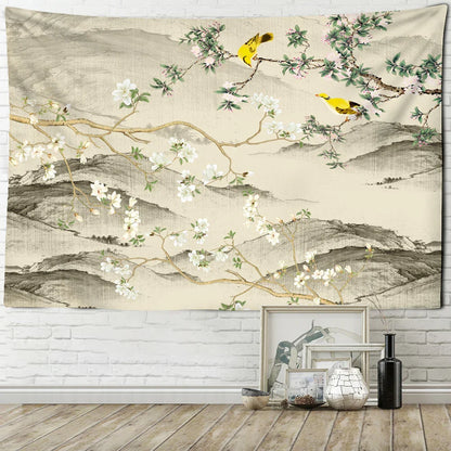 Decobites Flower Bird Print Bohemian Wall Tapestry Plum Blossom Art Carpet