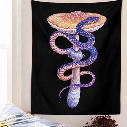 Decobites Mushroom Snake Chart Tapestry: Colorful Aesthetic Wall Hanging for Home Decor