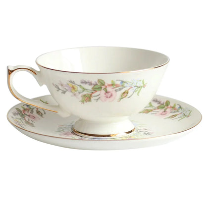 Juego de tazas de té DecorBites™ de porcelana fina, taza de té con diseño floral y plato para aperitivos, ideal para la oficina.