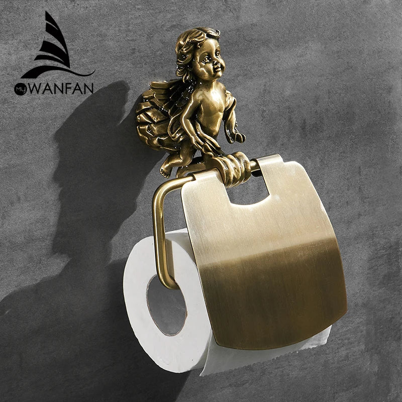 DecorBites™ Classic Angel Gold Toilet Paper Holder Wall Mounted for Bathroom Home