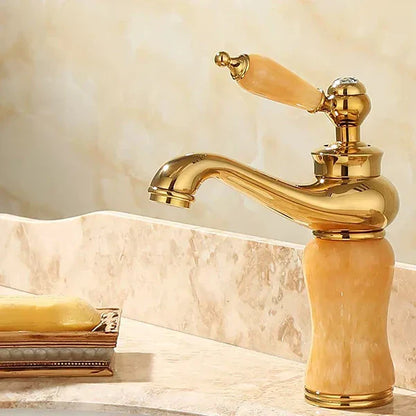 DecorBites™ Brass and Jade Bathroom Basin Sink Faucet Gold Mixer Tap