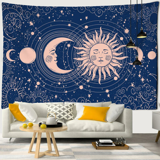 Fantasy Sun Moon Tapestry Wall Hanging Bohemian Hippie Witchcraft Decor by Decobites