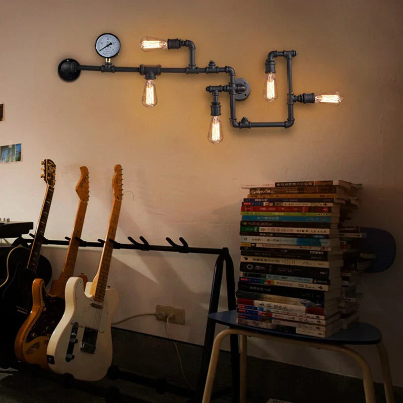 Decorbites™ Luces de Pared para Tuberías Industriales de Agua, Sconces de Pared Retro de Hierro con Óxido, Accesorios de Iluminación Vintage para el Hogar
