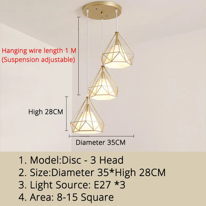 DecorBites™ Gold Triangle Pendant Lights: Nordic Style 1head/3heads Metal Fixtures, Simple Décor Lighting