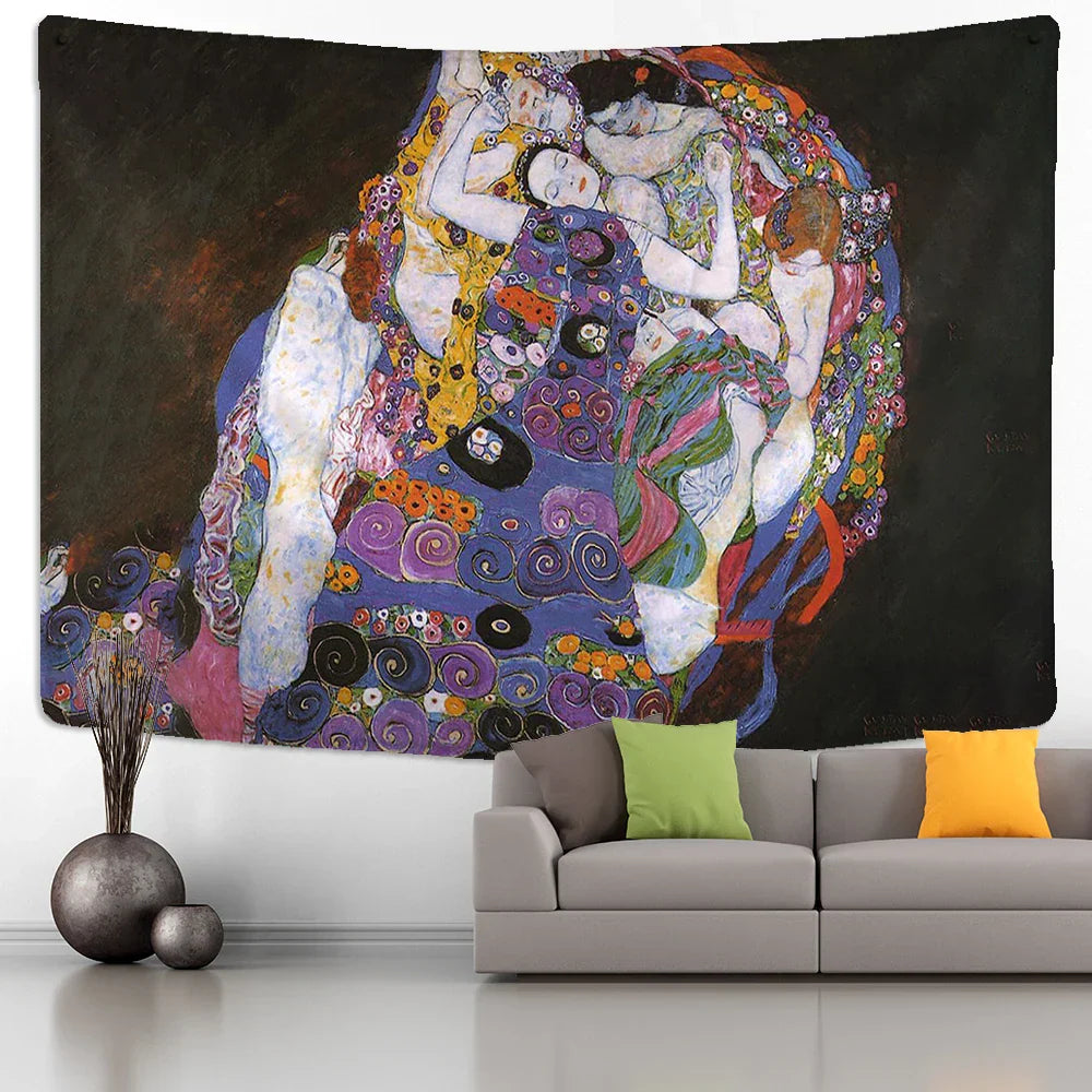 Decorbites™ Tapiz de Pintura al Óleo de Beso Dorado Colgante de Pared Arte Manta en Blanco