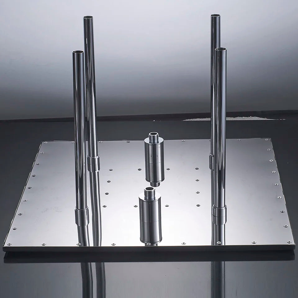 Cabezal de ducha tipo lluvia con luz LED cromada DecorBites™ de 20 pulgadas, montaje en techo, rociador superior con brazo