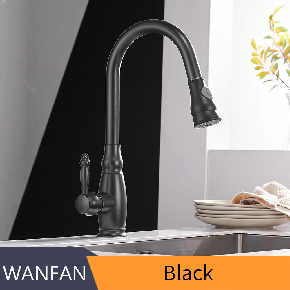 DecorBites™ Gold Kitchen Sink Mixer Faucet with Pull Out Spray Head Rotation - WF-4118