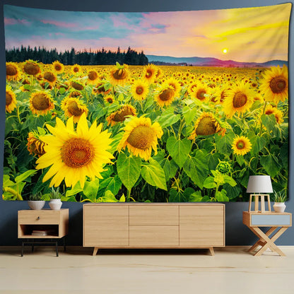 Sunflower Sunshine Tapestry by Decobites - Large Fabric Wall Hanging Decor for Bedroom