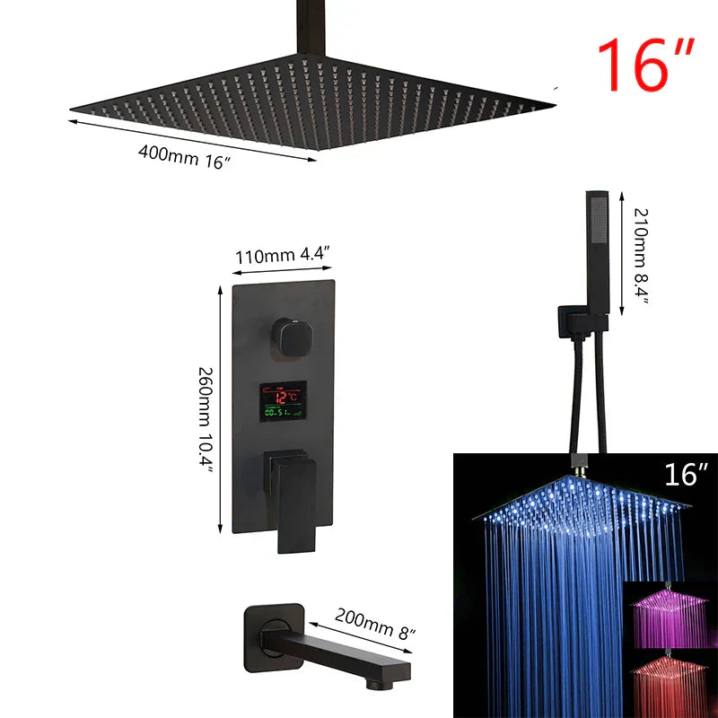 DecorBites™ Black Digital Shower Faucet, Matte Black Finish, Thermostatic Temperature Display