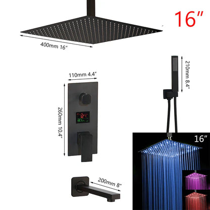 DecorBites™ Black Digital Shower Faucet, Matte Black Finish, Thermostatic Temperature Display