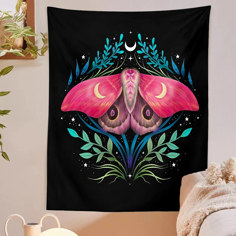 Starry Moon & Flower Botanical Tapestry by Decobites for Home Wall Decor