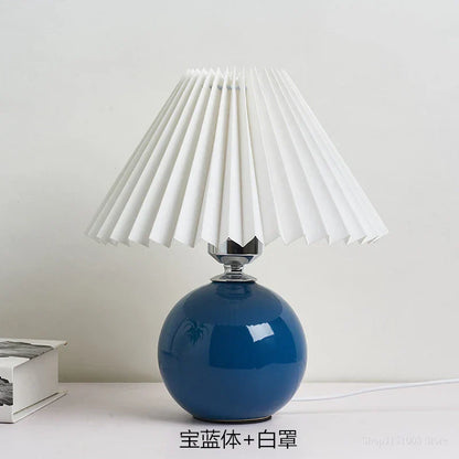 DecorBites™ Japanese Ceramic Table Lamps Living Room Pleated Skirt Lampshade Warm Bedroom Lighting
