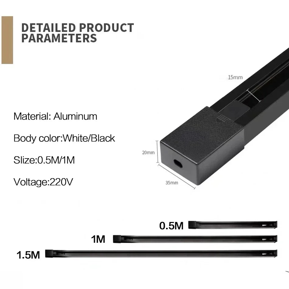 DecorBites™ 1 متر من الألومنيوم الأسود والأبيض موصل سلكي لمسار السكة الحديدية لتركيب كشاف الإضاءة