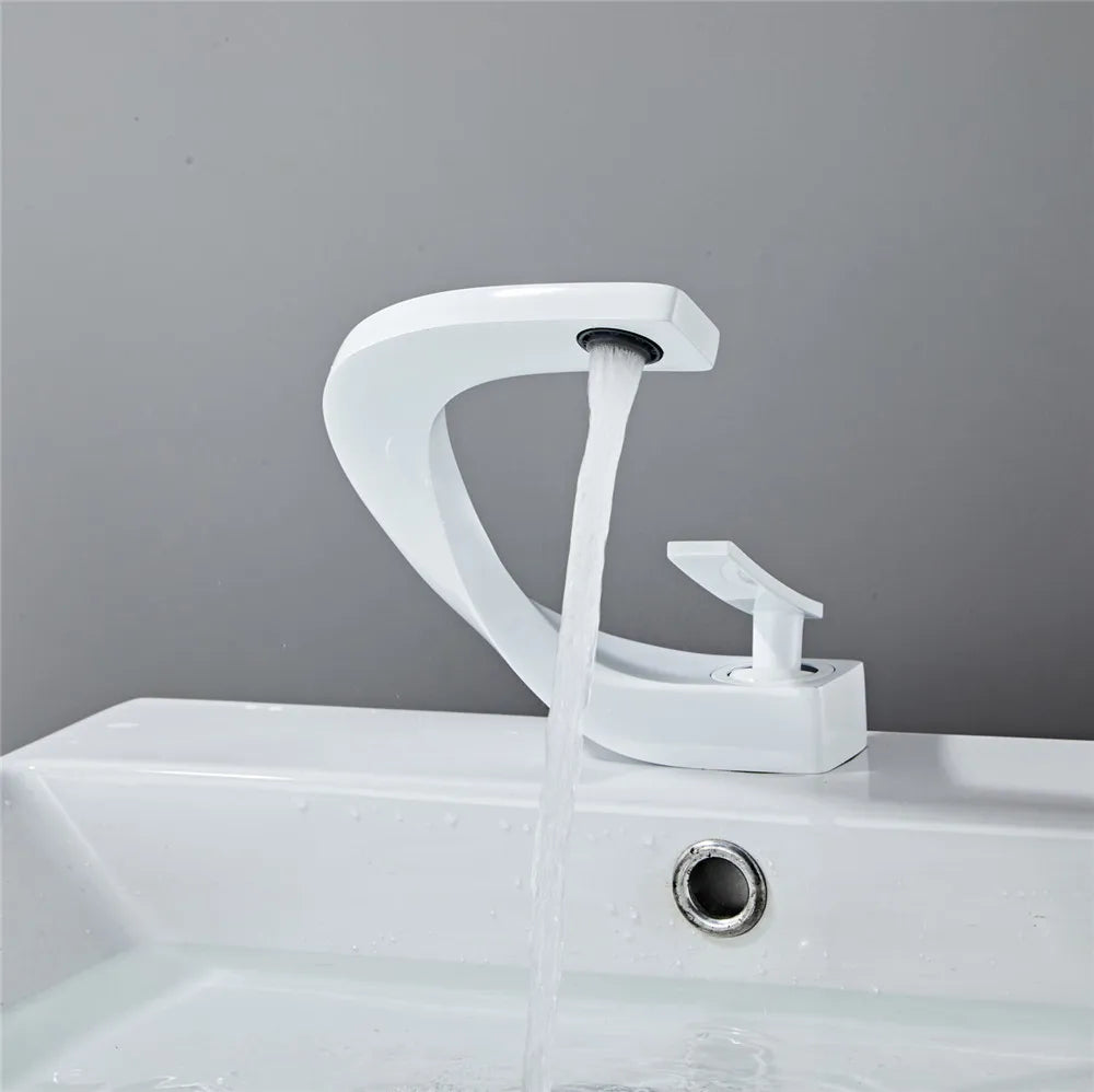 Grifo de lavabo para baño Decorbites™ Oro y Blanco montado en cubierta, latón con acento en oro rosa