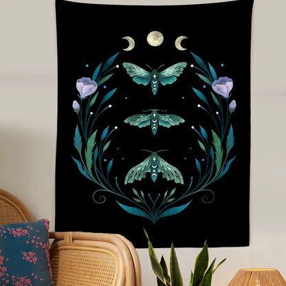 Starry Moon & Flower Botanical Tapestry by Decobites for Home Wall Decor